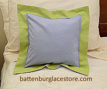 Pillow Sham. SWEET LAVENDER with MACAW GREEN color border.12" SQ